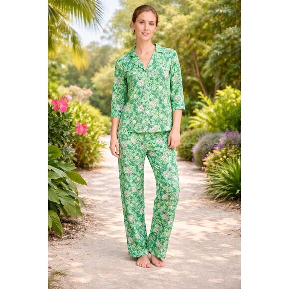 Kaye spade Other - Kate Spade Floral Pajama Set – Green Button-Up Top & Pants